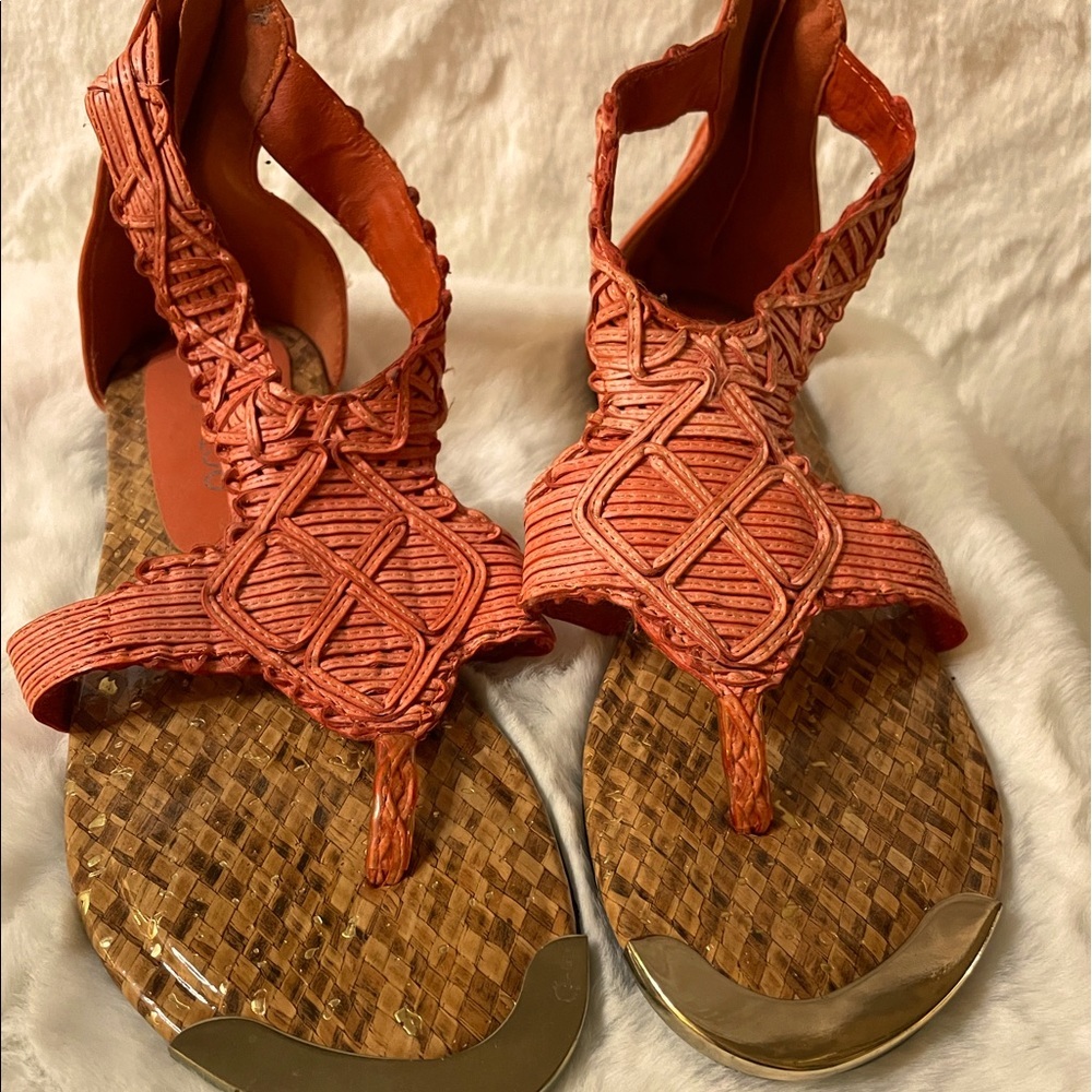 Two lips orange weave sandals size 7 never worn